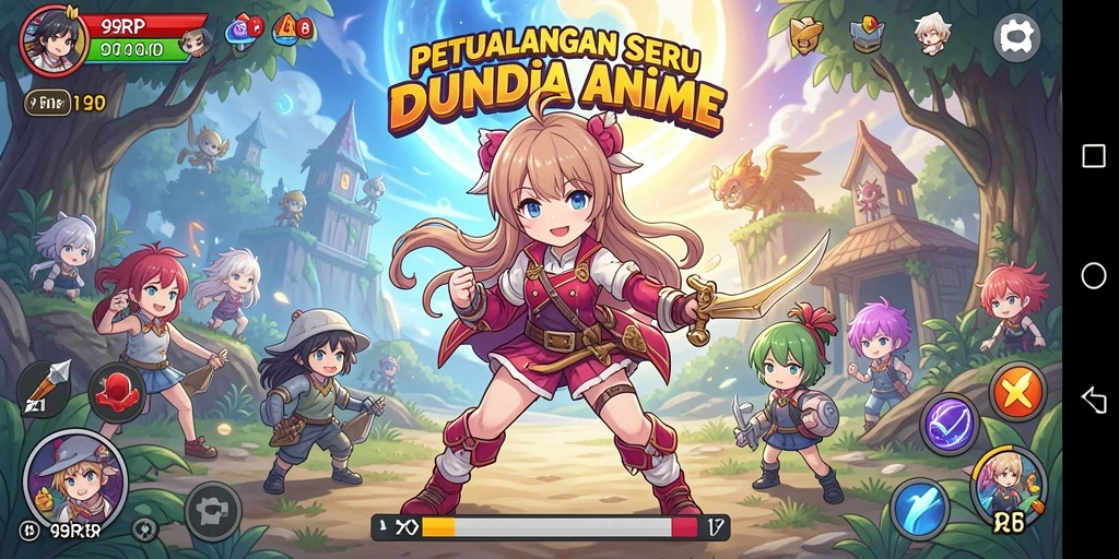 Screenshot gameplay 99RP menampilkan aksi karakter anime yang epik.