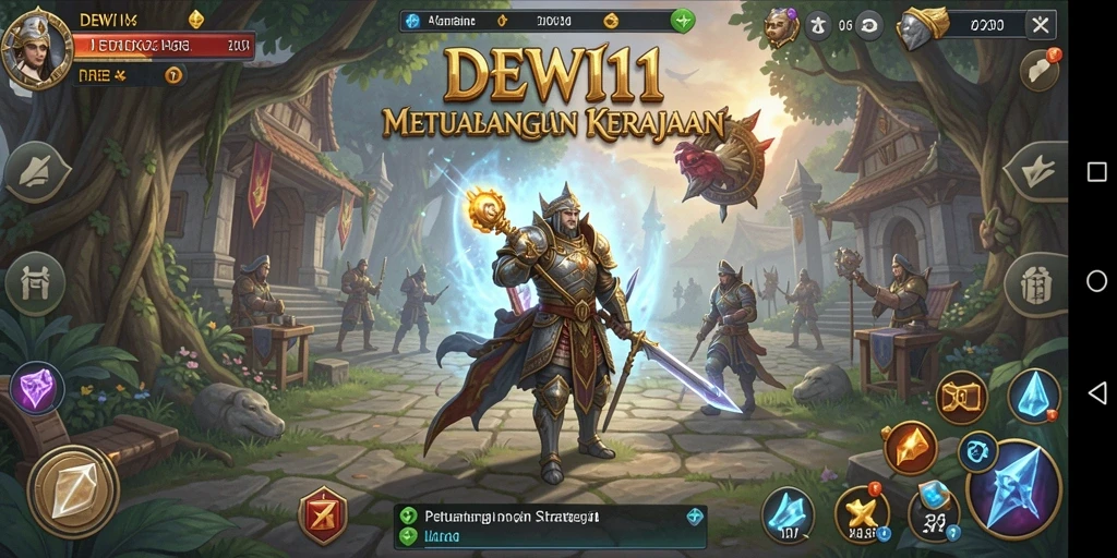Tampilan gameplay DEWI11 yang menampilkan pembangunan kerajaan yang epik.