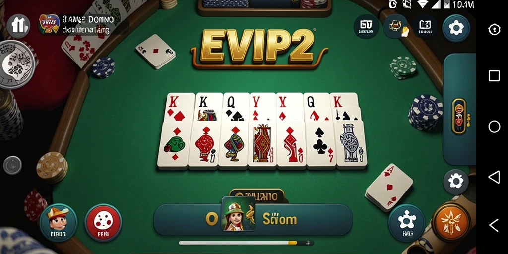 Screenshot dari gameplay EVIP2 yang menampilkan pemain beraksi di meja Domino.