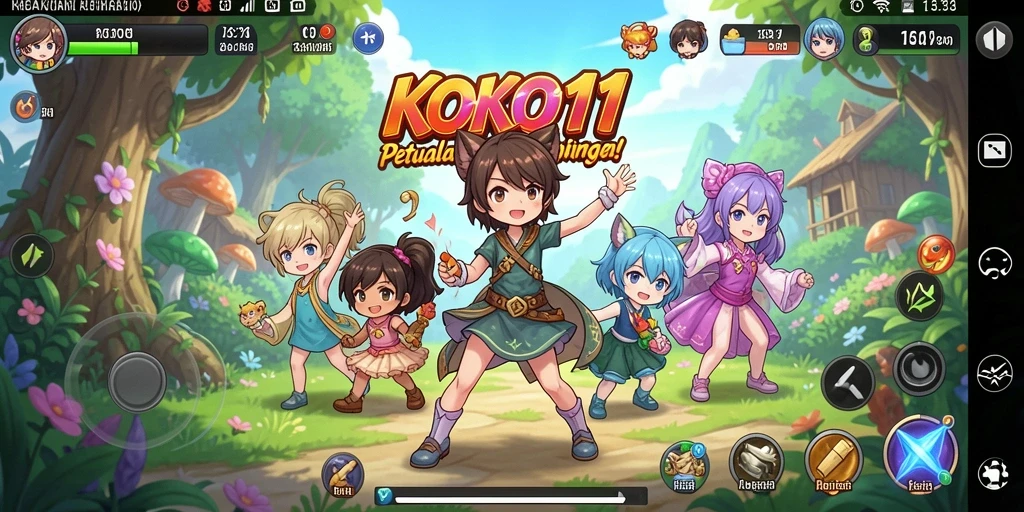 Tampilan gameplay KOKO11 dengan aksi karakter anime yang dinamis.
