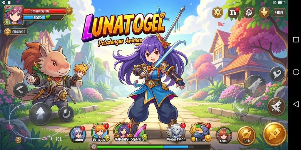 Screenshot gameplay <strong>LUNATOGEL</strong> menampilkan aksi seru dan karakter berwarna-warni.