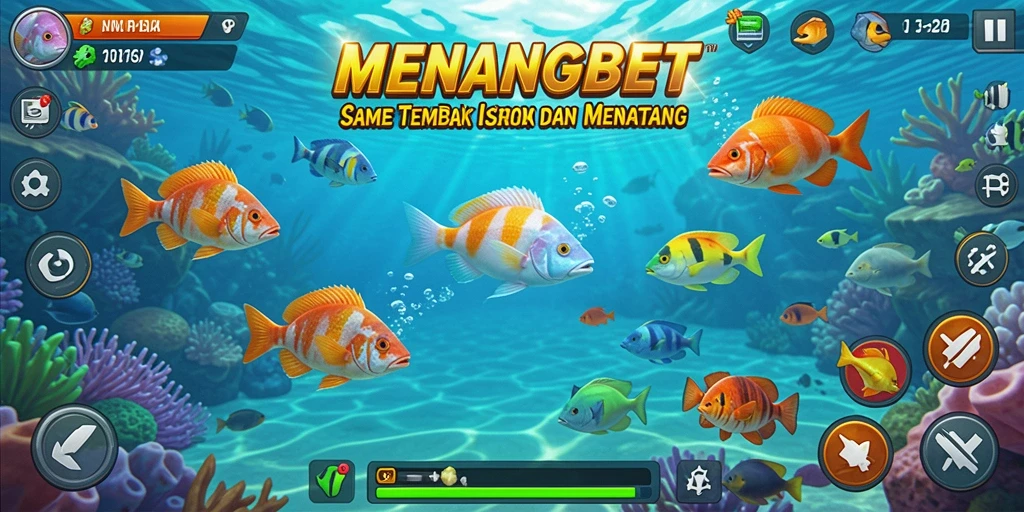 Screenshot MENANGBET menampilkan aksi seru membidik ikan.