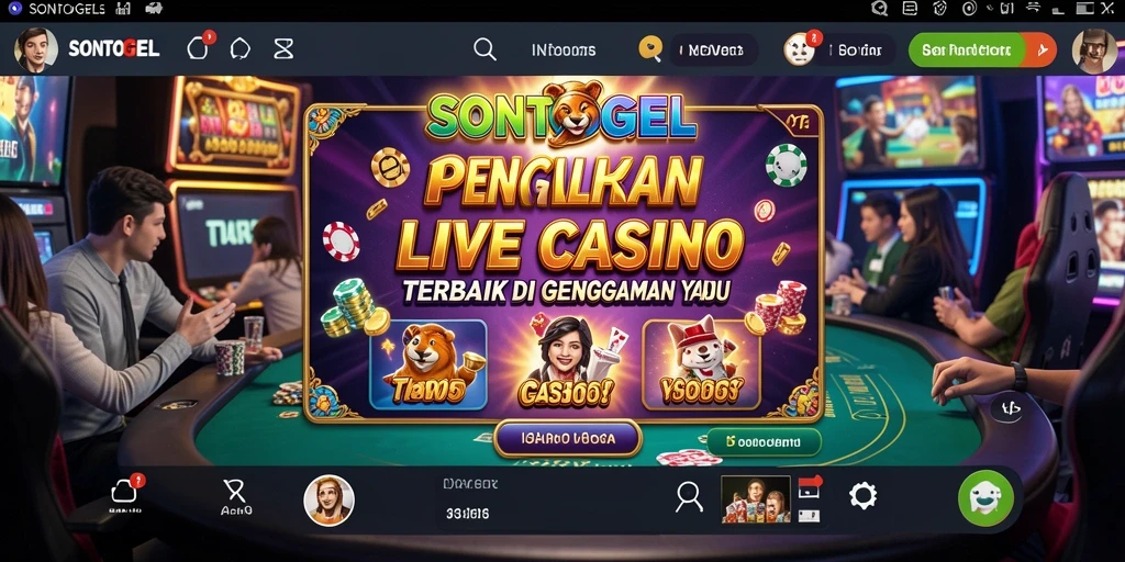 Screenshot gameplay Live Casino SONTOGEL menampilkan dealer yang interaktif dan suasana kasino yang hidup.