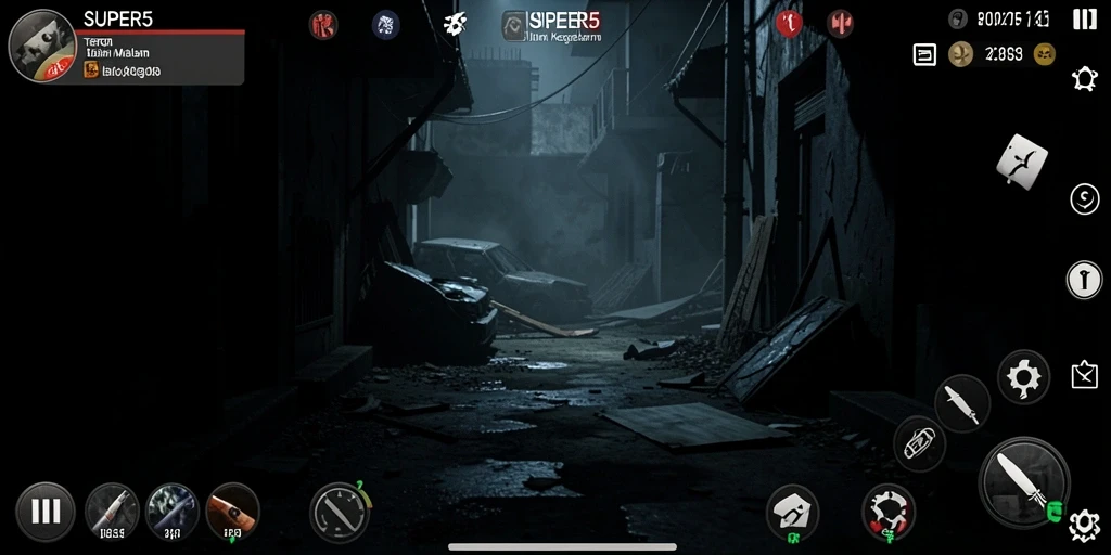 Screenshot utama SUPER5 menampilkan suasana mencekam dan gameplay seru.