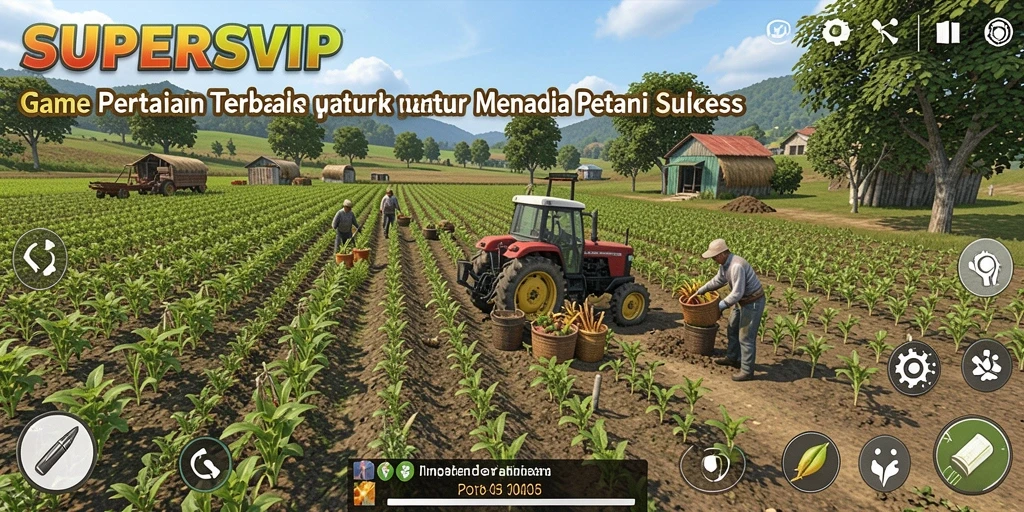 Tampilan gameplay SUPERSVIP dengan suasana pertanian yang ceria.