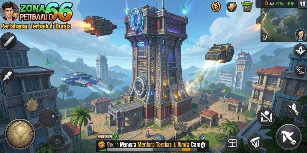 Tangkapan layar <strong>ZONA66</strong> menampilkan gameplay menegangkan dari pertahanan menara.